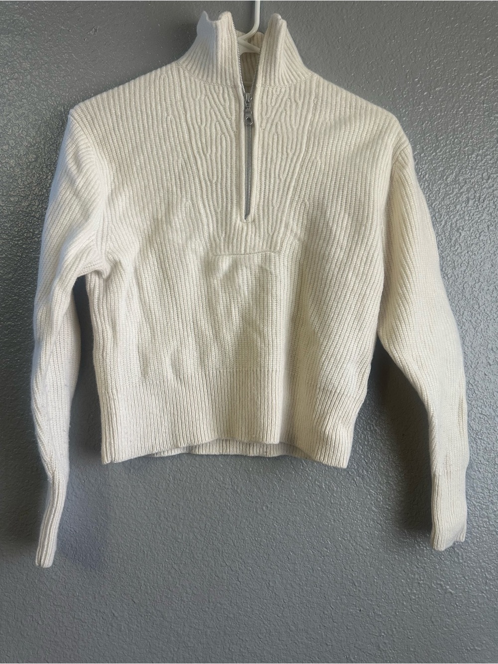 AYR Cream Ribbed Half‑Zip Sweater extra fine merino wool size XS
